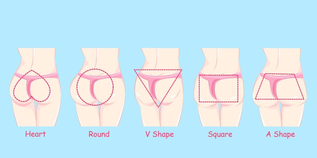 showing the 5 different ass/butt/bottom shapes of women